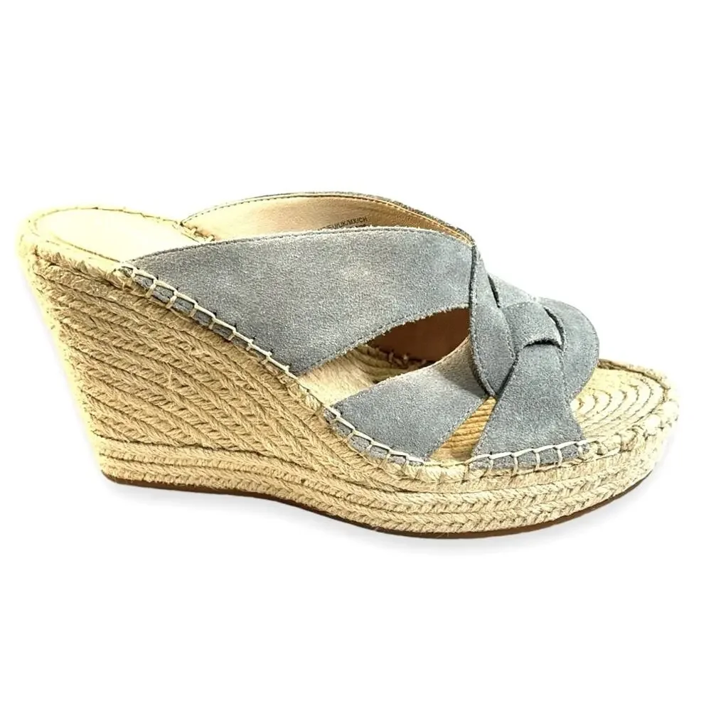 KENNETH COLE OLIVIA SWIRL MULES Grey Suede Leather Rope Sides/Insole SZ 7.5 NWT
